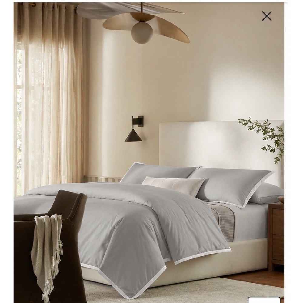 Boll & Branch Percale Framed Duvet Set F/Q Gray Sky/White Organic Cotton $429